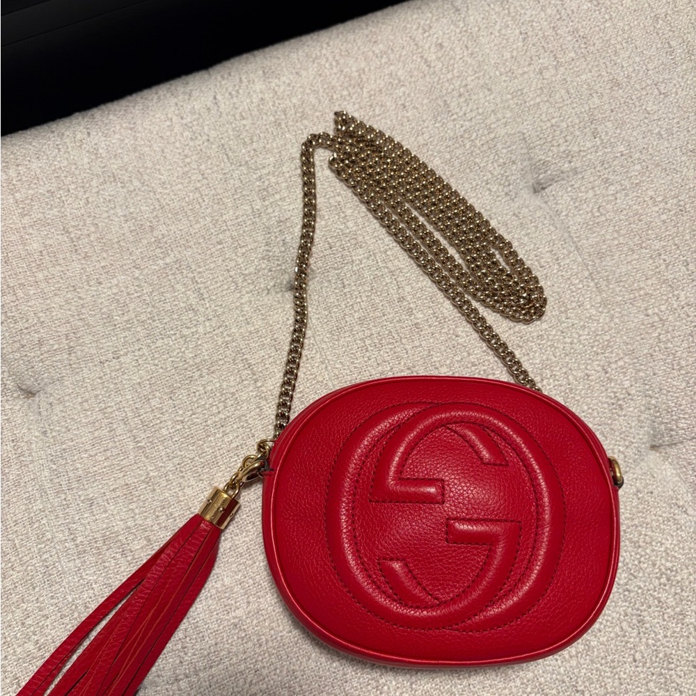 Gucci Red Crossbody Bag with Gold Chain